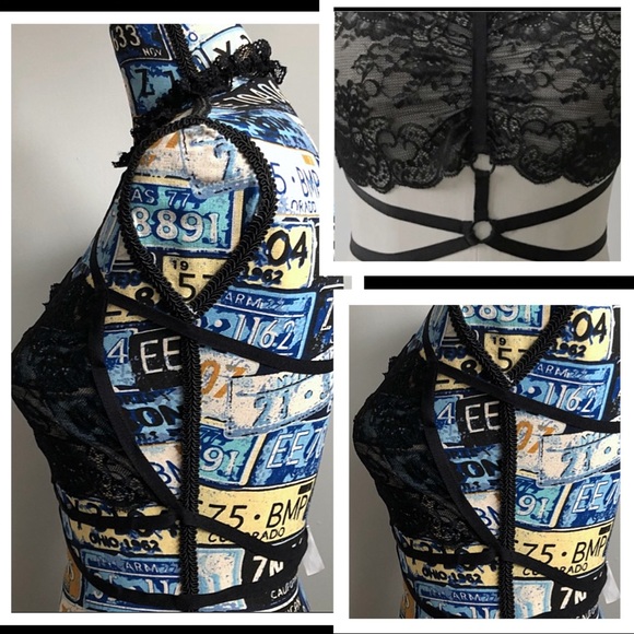 Black Strappy Lace Bra w/ Lace Choker NWT - Picture 6 of 8